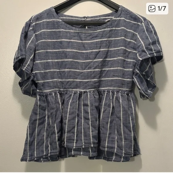 American Eagle Outfitters Blue and White Striped Peplum Top - Picture 1 of 2